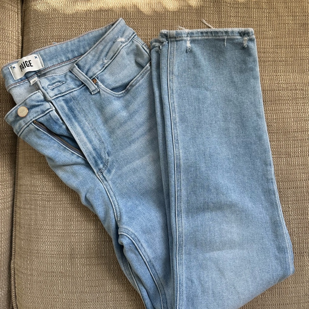 PAIGE Cindy High Rise Straight Ankle Jeans Lovesong Distressed w/ Beat Hem - 28